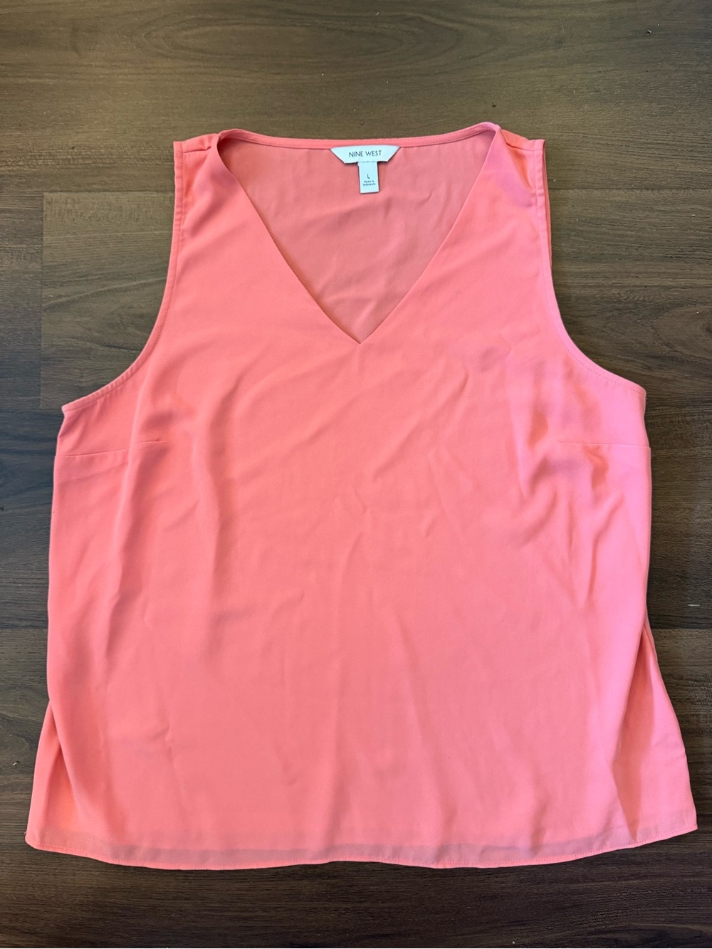Nine West Coral Pink V-Neck Sleeveless Top-small wet stain on front